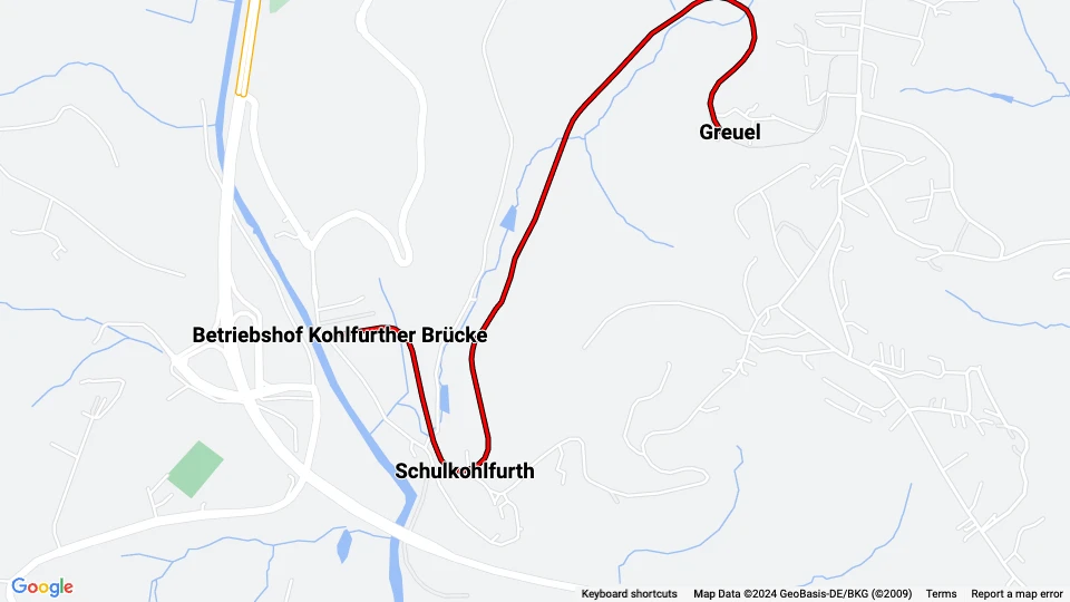 Wuppertal BMB: Betriebshof Kohlfurther Brücke - Greuel linjekort