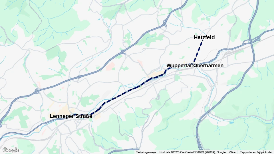 Wuppertal sporvognslinje 606: Hatzfeld - Lenneper Straße linjekort