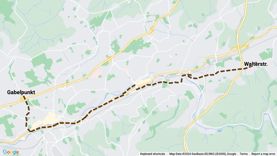 Wuppertal sporvognslinje 611: Walterstr. - Gabelpunkt linjekort