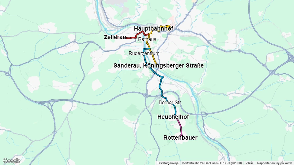 Würzburger Versorgung und Verkehr (WVV) linjekort