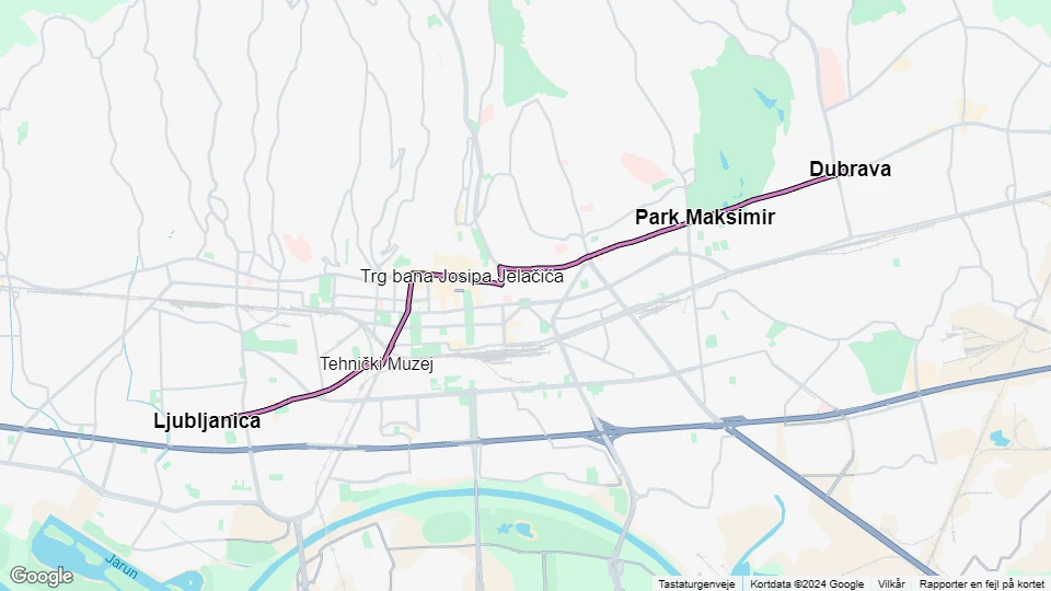 Zagreb sporvognslinje 12: Ljubljanica - Dubrava linjekort