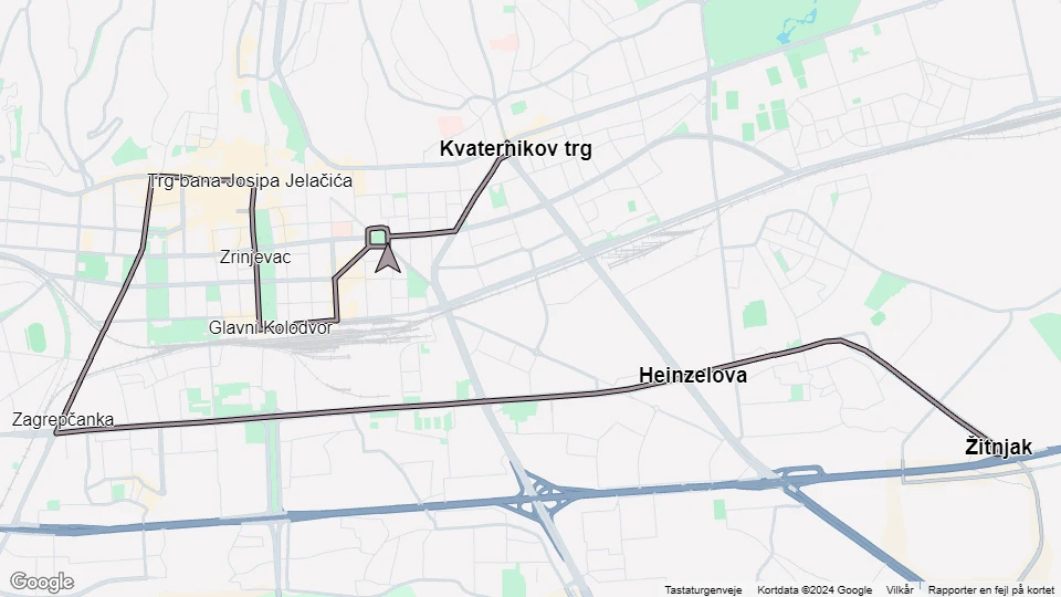 Zagreb sporvognslinje 13: Žitnjak - Kvaternikov trg linjekort
