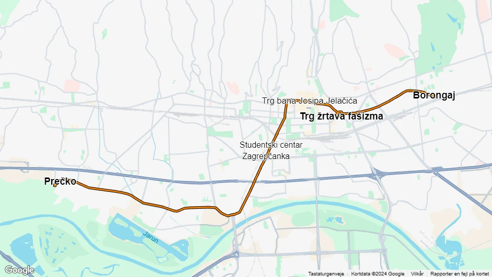 Zagreb sporvognslinje 17: Borongaj - Prečko linjekort