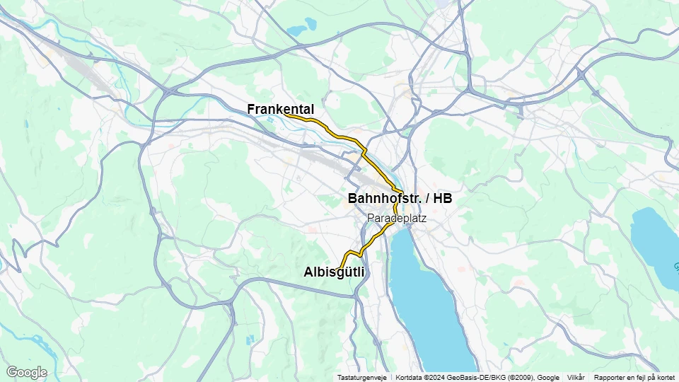 Zürich sporvognslinje 13: Albisgütli - Frankental linjekort