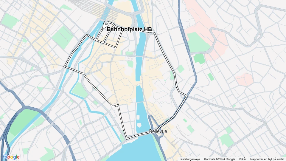 Zürich turistlinje Märlitram: Bahnhofplatz HB - Bahnhofplatz HB linjekort