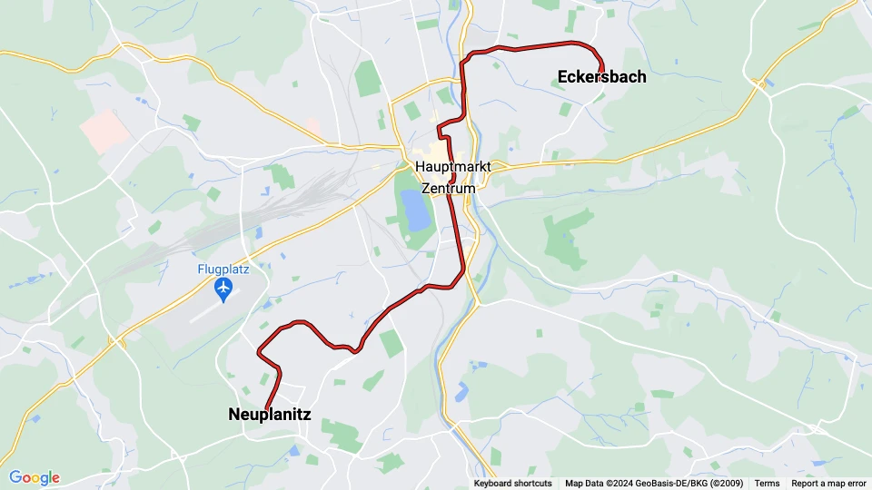 Zwickau sporvognslinje 3: Eckersbach - Neuplanitz linjekort