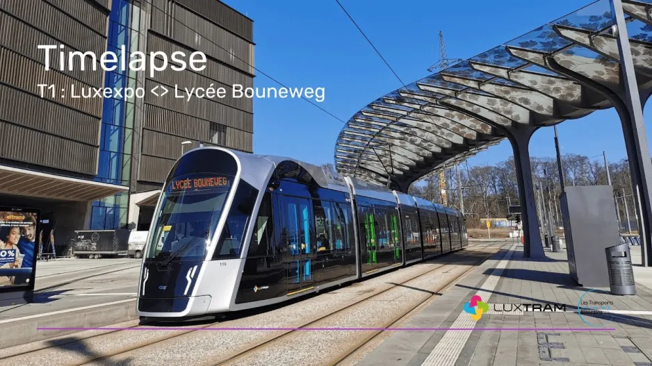 [Timelapse - Luxtram] Linje T1: Luxexpo - Lycée Bouneweg